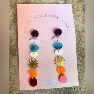 Luna & Saya Chakra Linear Drop Earrings with Sun and Rainbow charms